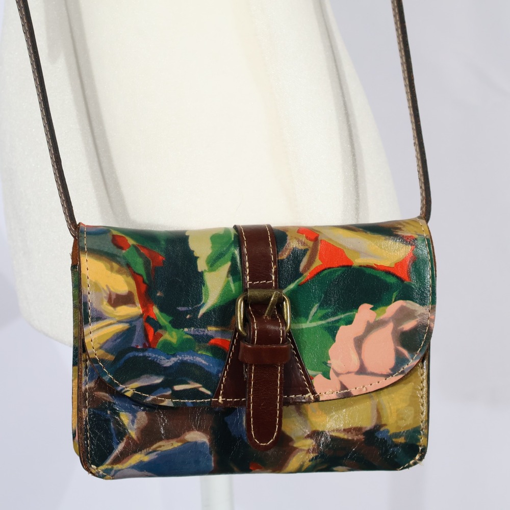 Patricia Nash Crossbody Bag Womens Brown Floral Italian Leather Buckle Boho Chic